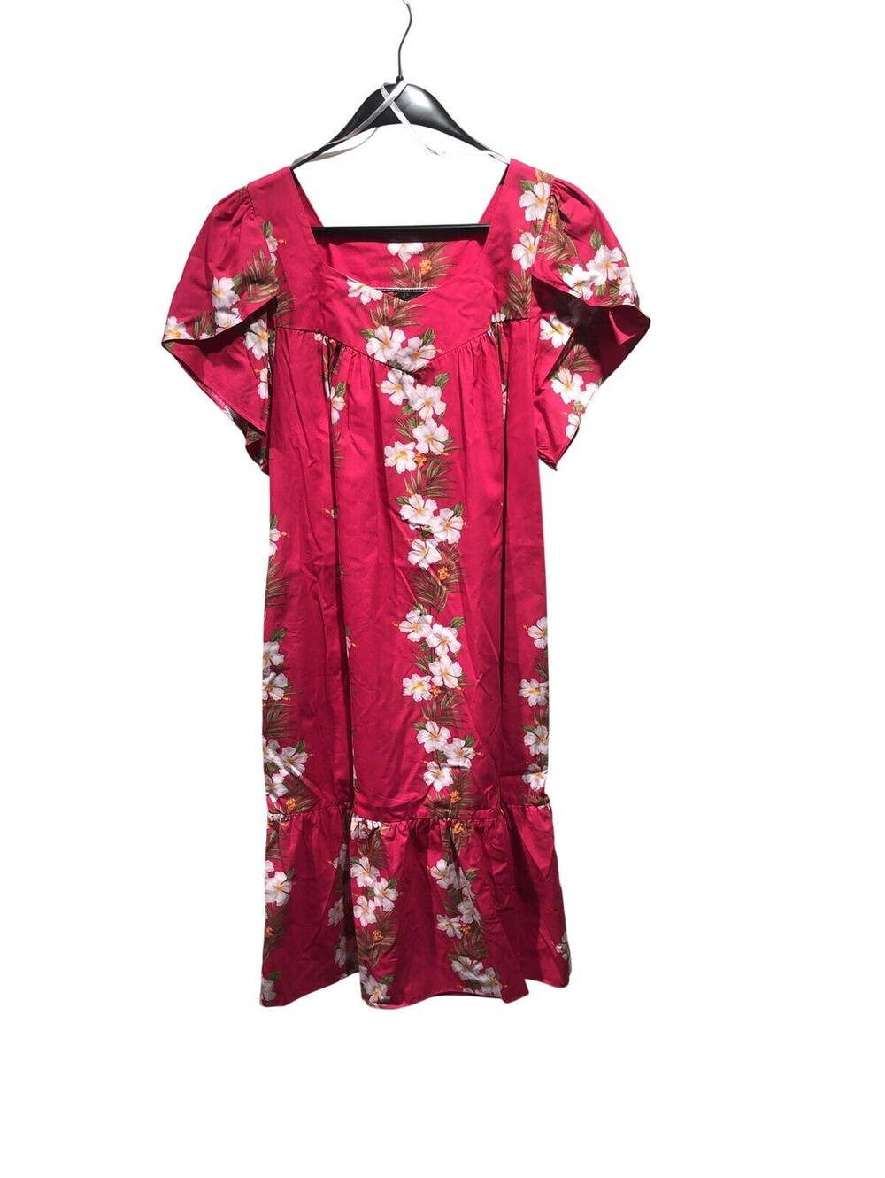 Ali'i Fashions Dress Womens Large Pink Floral Square Neck Kaftan Midi Ruffle Hem